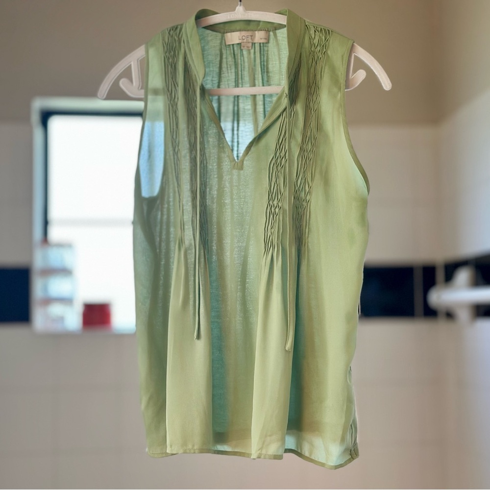 LOFT Light Green Blouse with V-Neck